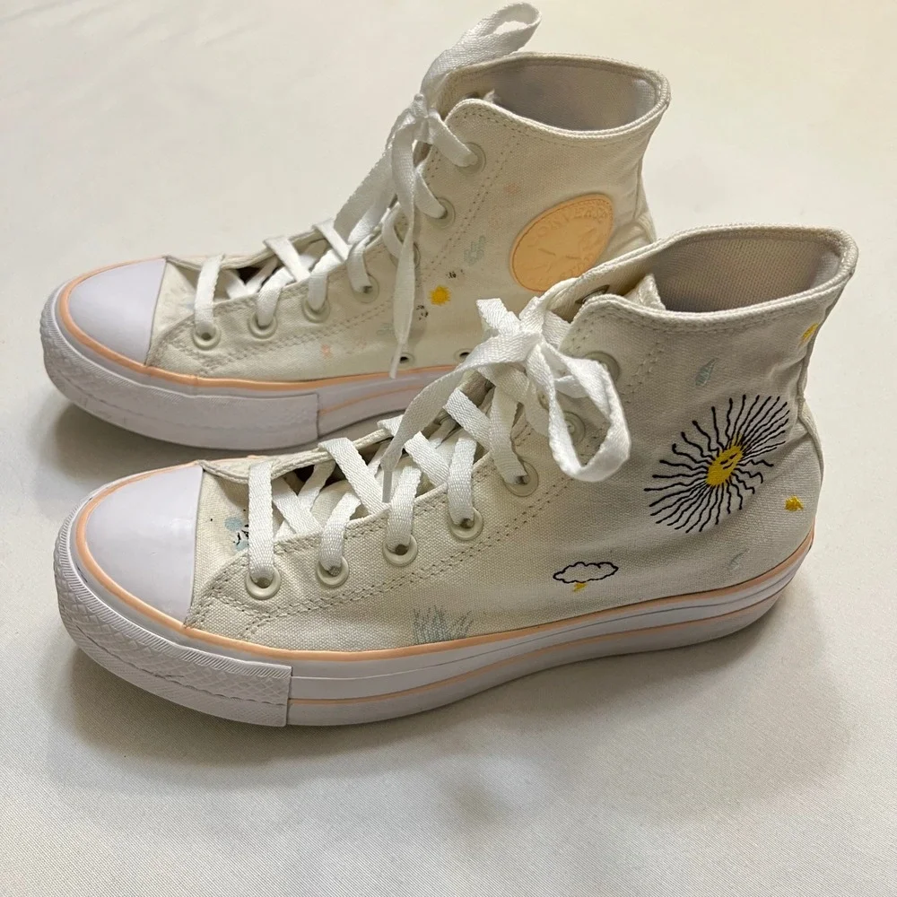 Converse Chuck Taylor All Star Lift Platform High Top Cream Sneakers Women's 8.5 - Picture 7 of 11